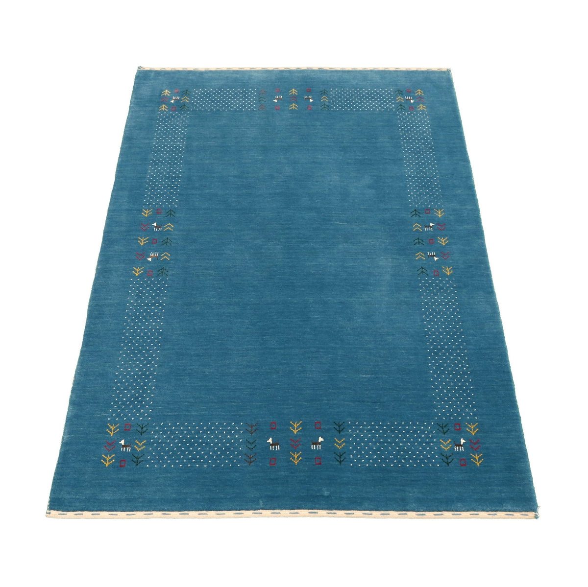 Solid Blue Border Design Hand Loomed Wool Area Rug | SmithHönig