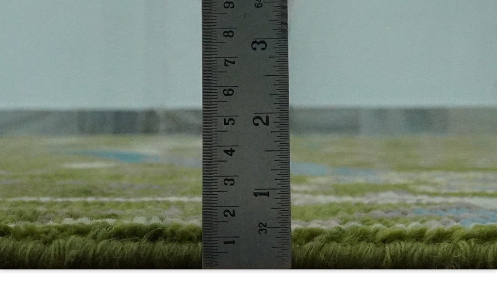 The Green Jungle Life Teal and Peach Peacock Bird Hand Knotted 8x10 Wool Area Rug