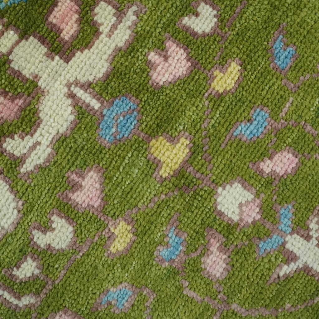 The Green Jungle Life Teal and Peach Peacock Bird Hand Knotted Custom Made Wool Area Rug