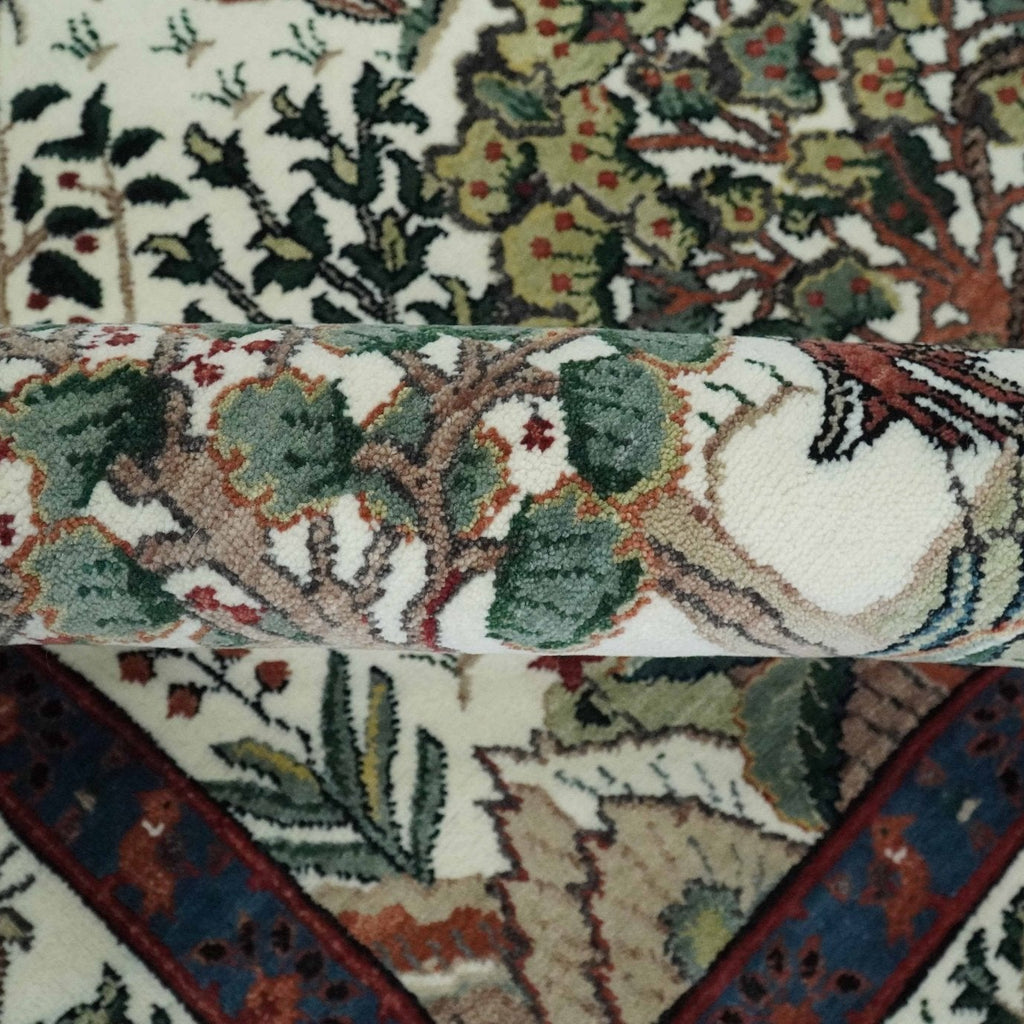 The Jungle Life Hunter and the King Animal Tree Rug Hand Knotted Ivory and Olive Wool