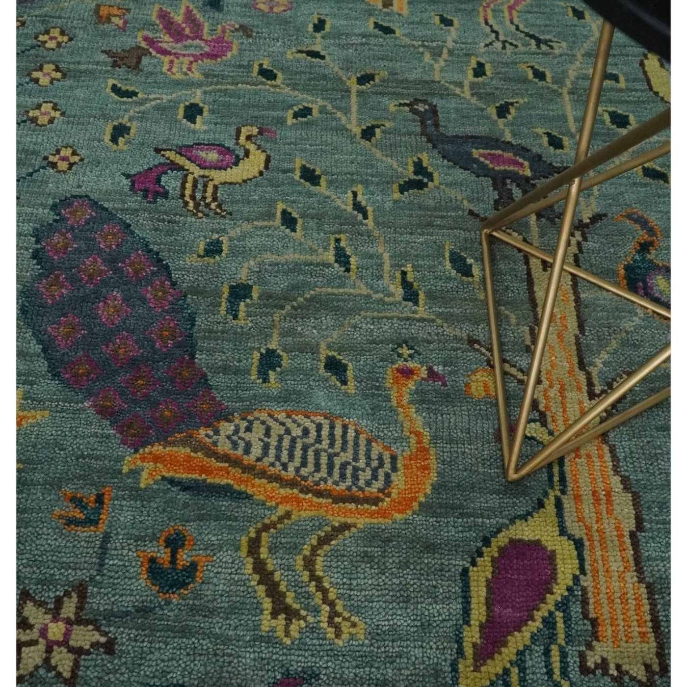 Tree Art Rug The Jungle Life Peacock on tree Rug Hand Knotted Multi Size Green Wool ...