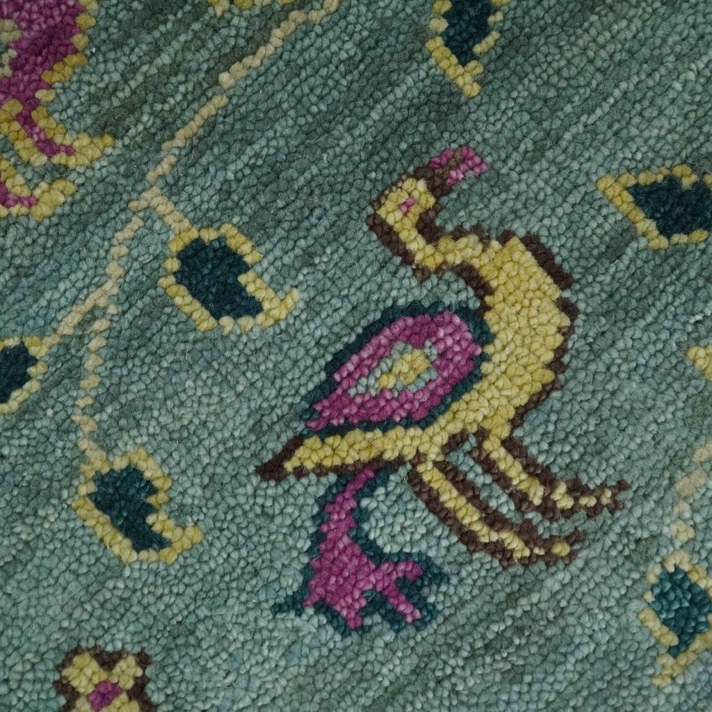 The Jungle Life Peacock on tree Rug Hand Knotted Multi Size Green Wool Rug