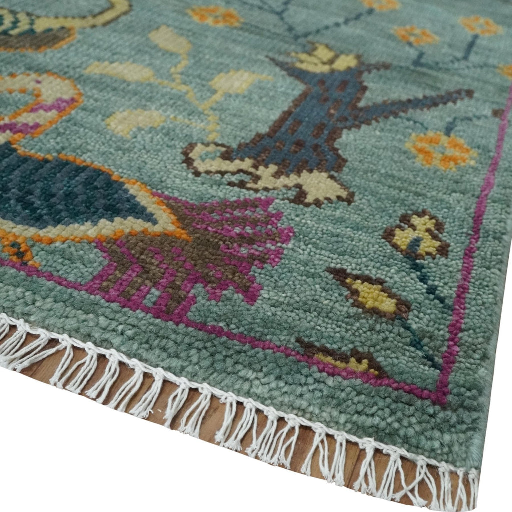 The Jungle Life Peacock on tree Rug Hand Knotted Multi Size Green Wool Rug