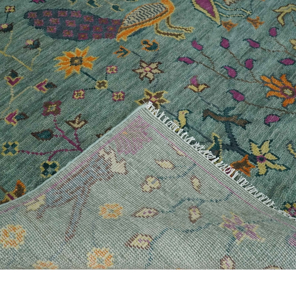 The Jungle Life Peacock on tree Rug Hand Knotted Multi Size Green Wool Rug