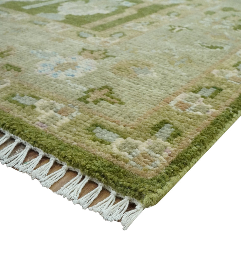 Tree of life Green and Silver Hand Knotted Traditional Floral 8x10 wool rug