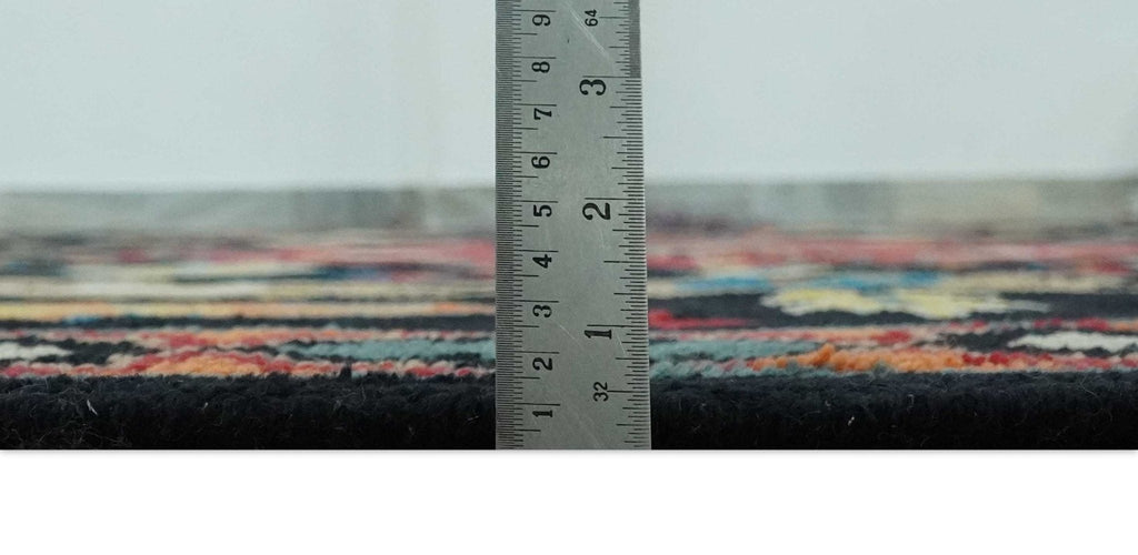 Vibrant colorful 8x10 Black, Maroon and Beige Traditional Medallion Mamluk Design wool Rug