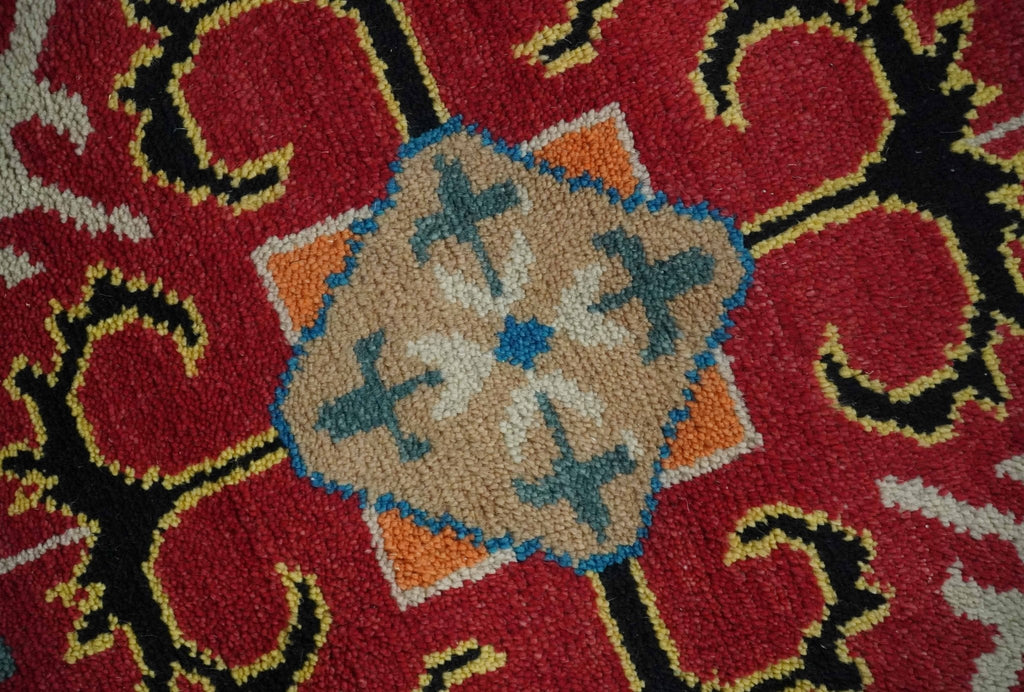 Vibrant colorful 8x10 Black, Maroon and Beige Traditional Medallion Mamluk Design wool Rug