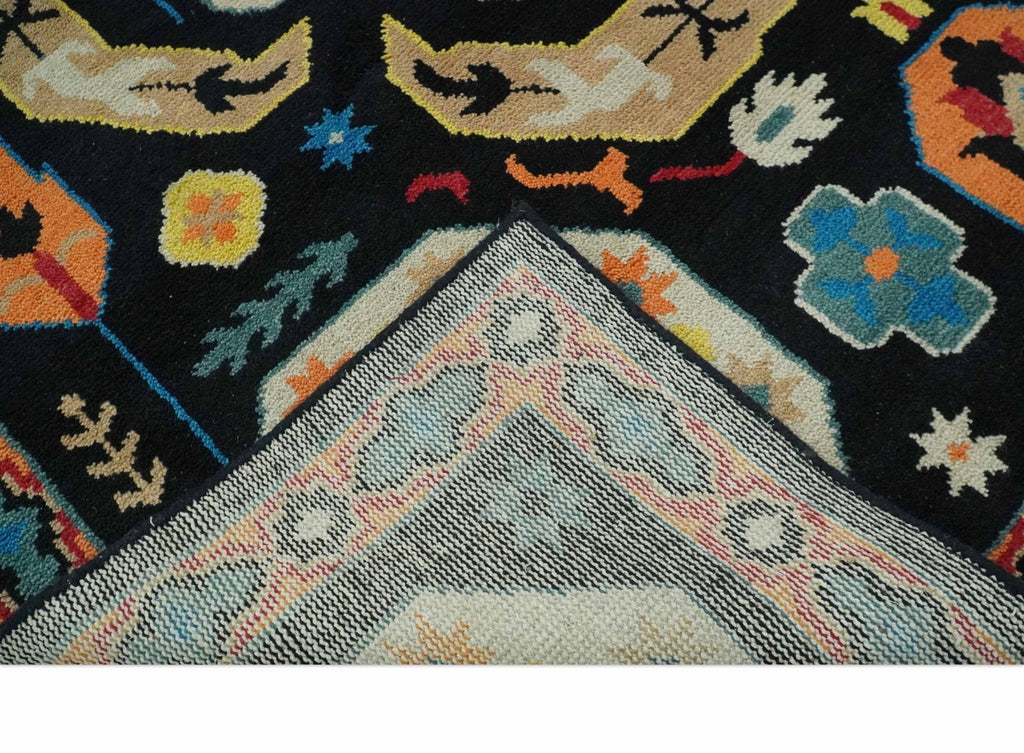 Vibrant colorful 8x10 Black, Maroon and Beige Traditional Medallion Mamluk Design wool Rug