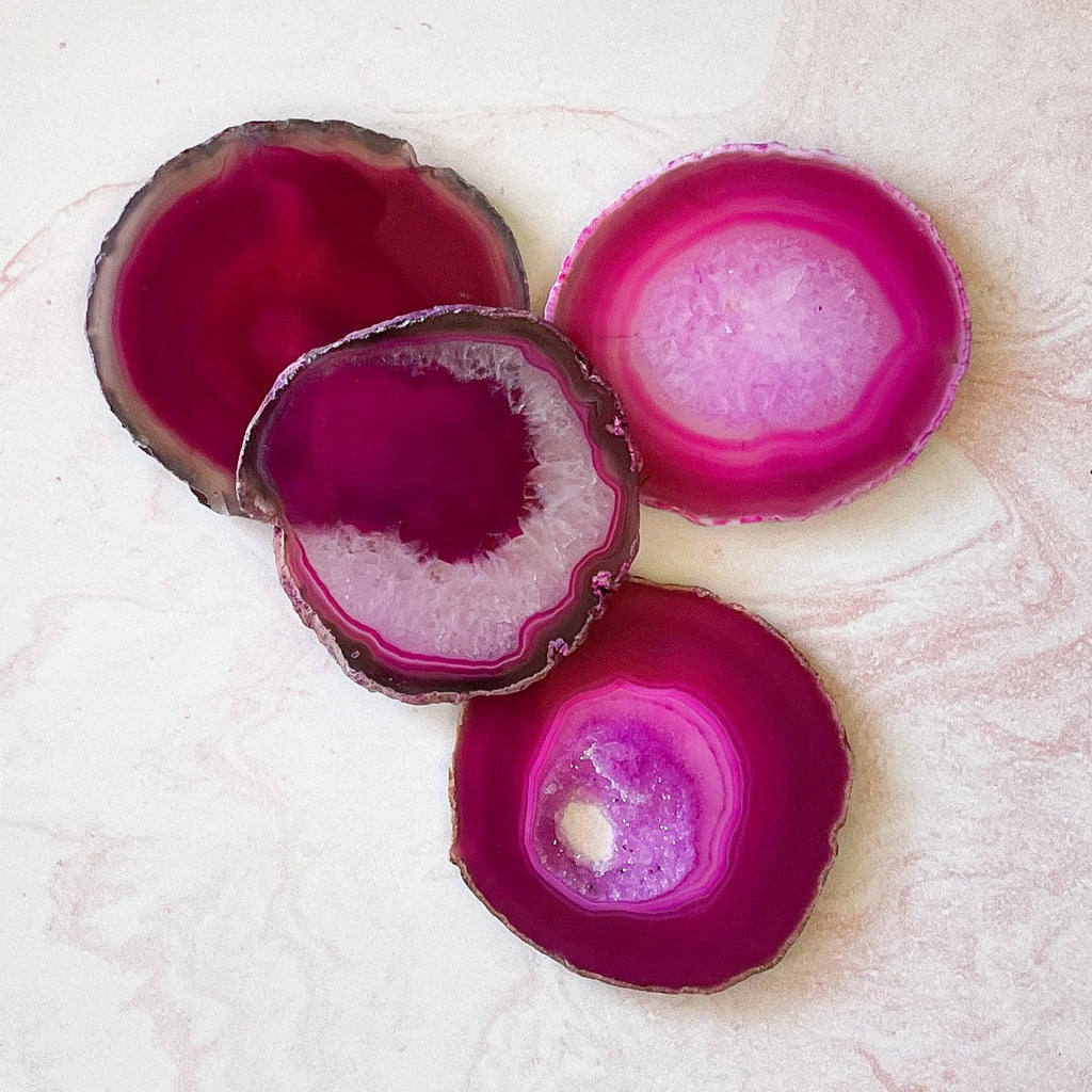 Vibrant Fuchsia Agate Coaster Set