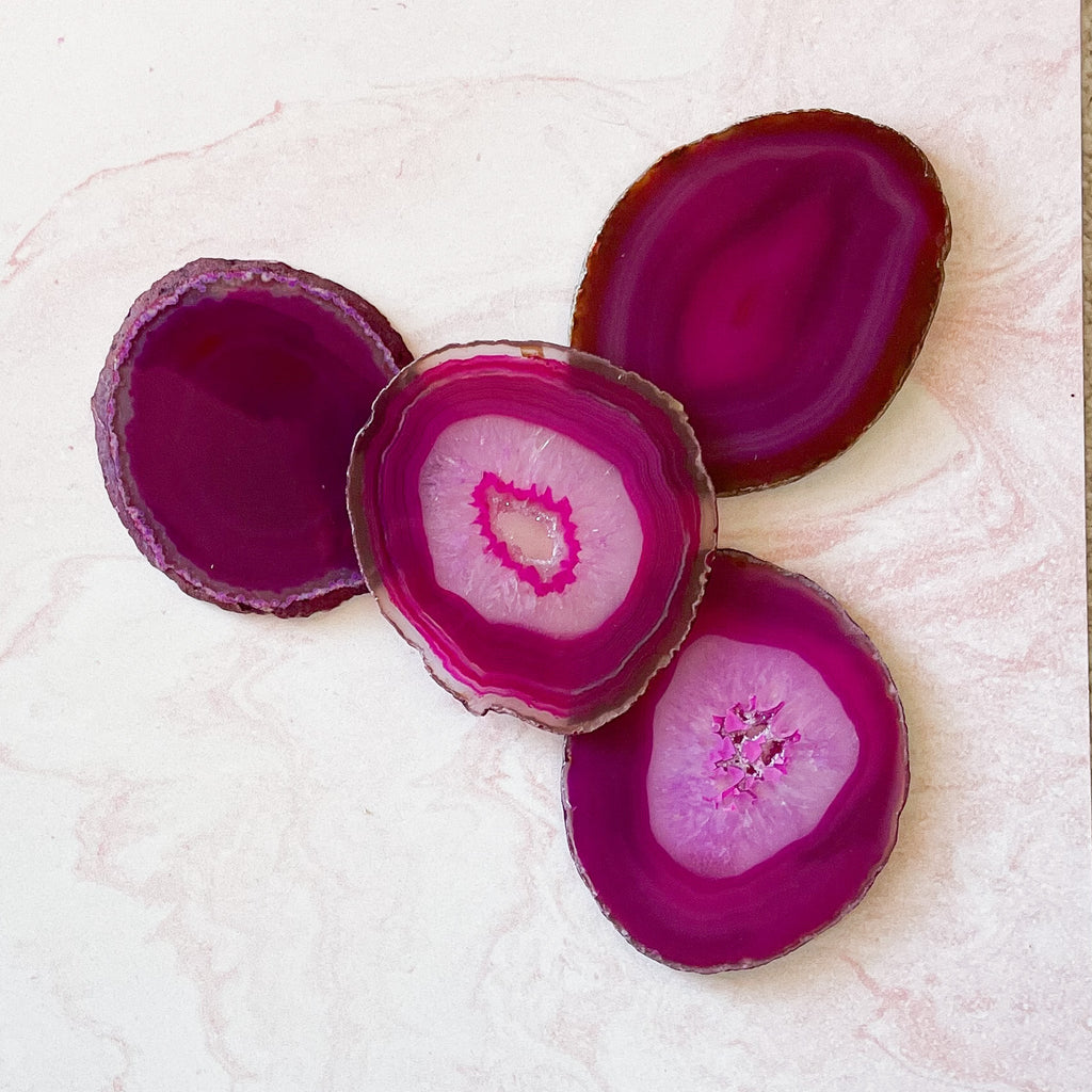 Vibrant Fuchsia Agate Coaster Set