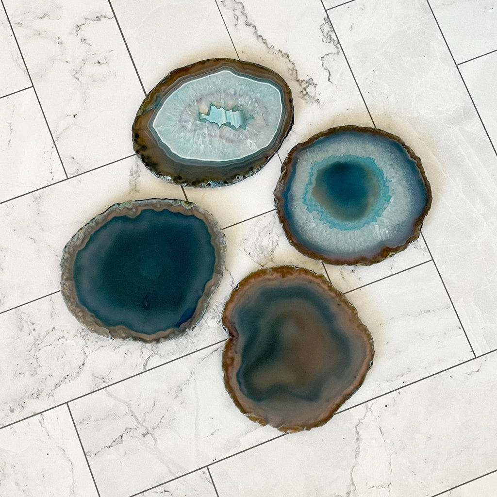 Vibrant Teal Agate Coaster Set