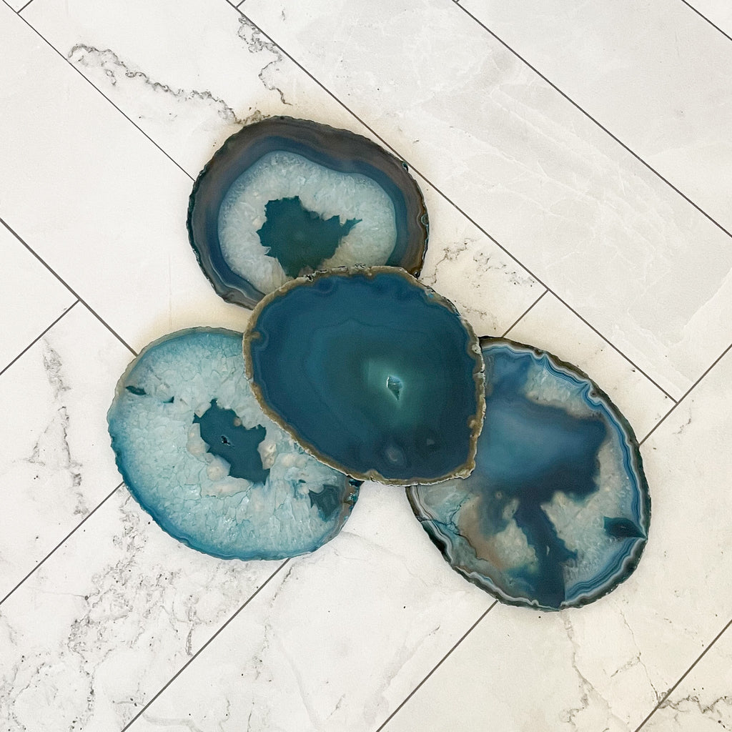 Vibrant Teal Agate Coaster Set