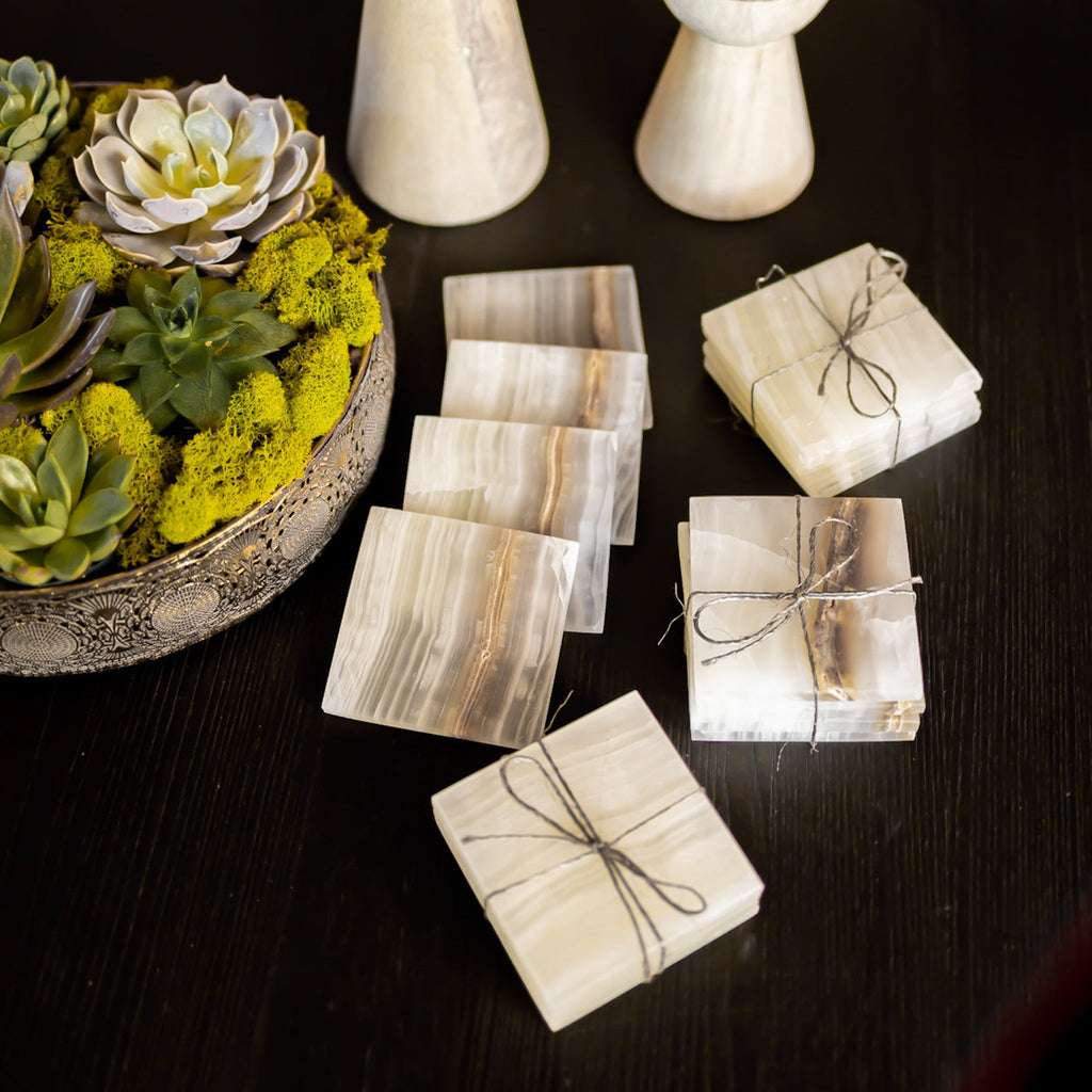 White Onyx Coaster Set