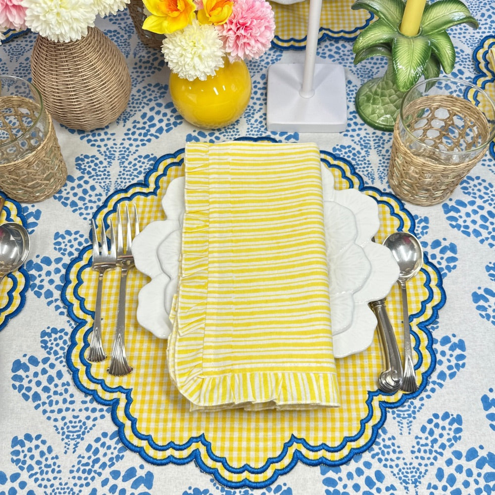 Yellow Stripes with Ruffle - Napkin - Set of 4