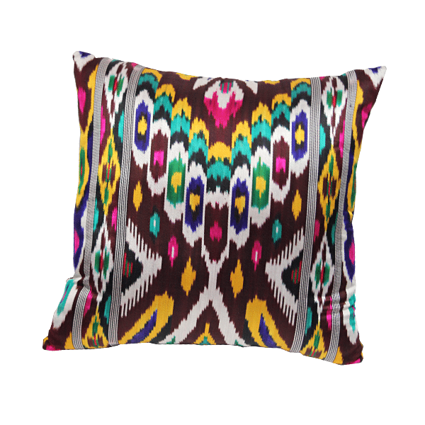 burgundy pillow, yellow pillow, green pillow, ikat