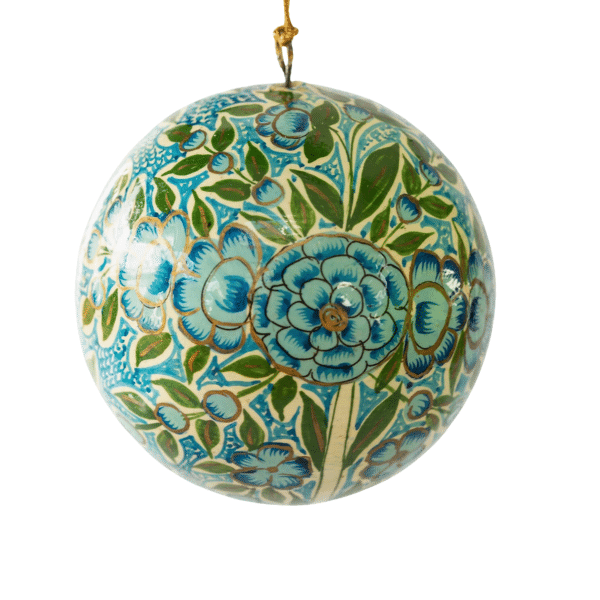 Hand Painted Papier-Mâché Turquoise and Green Ornament