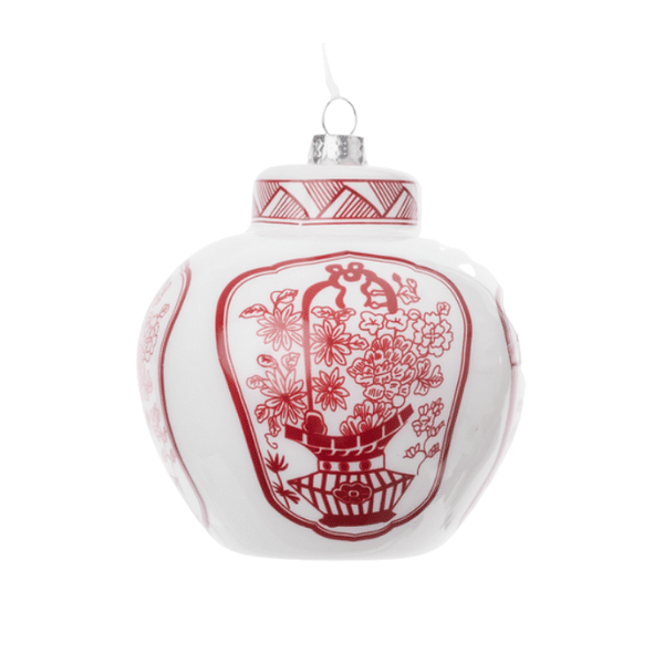 Red and White Flat Top Ginger Jar Ornament