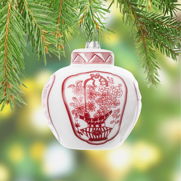 Red and White Flat Top Ginger Jar Ornament