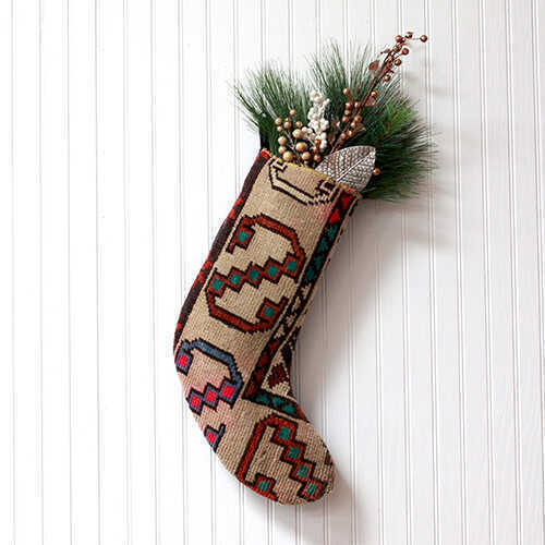 Vintage Kilim Woven Stocking in Cream - Right Facing