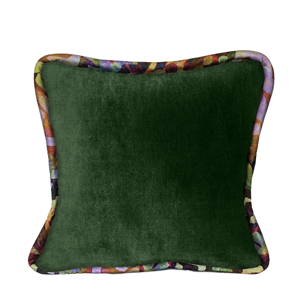 Luxurious Velvet Pillow - Forest Green with Bakuba Lodge Welt 18x18