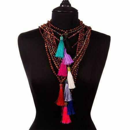 Solid Beaded Wooden Tassel Necklaces