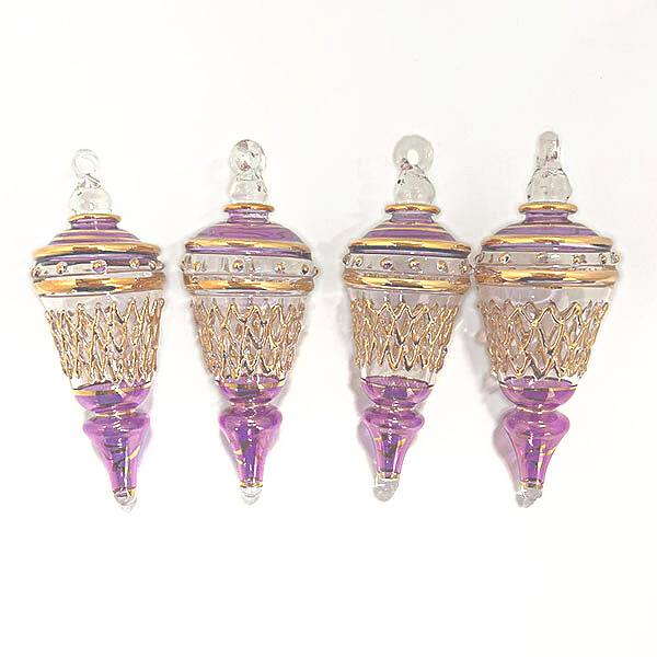Violet Glass Pendant Ornament with 14k Gold Ornate Detail
