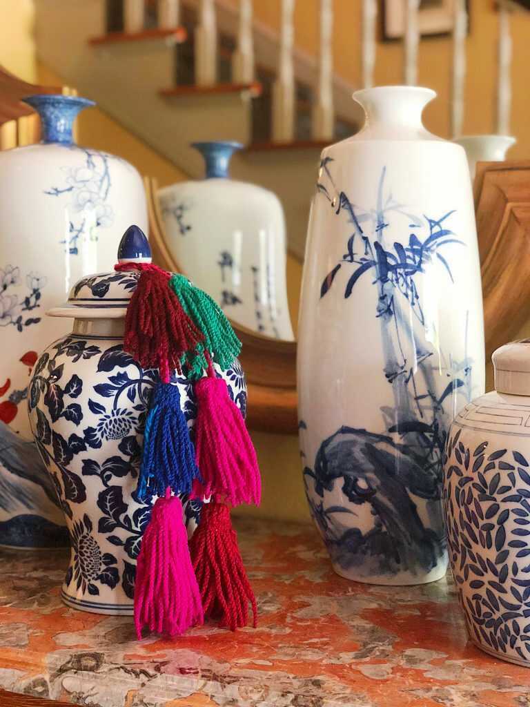camel swag decorative tassels on ginger jars for home decor
