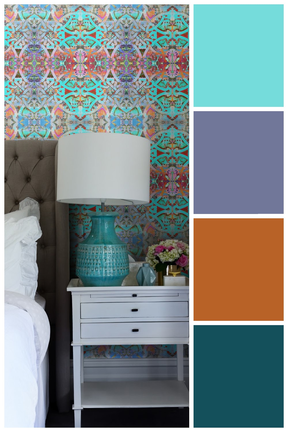 Use these color palettes, inspired by peel and stick wallpaper, to spark your creativity in your home decor. #peelandstickwallpaper #colorpalettes